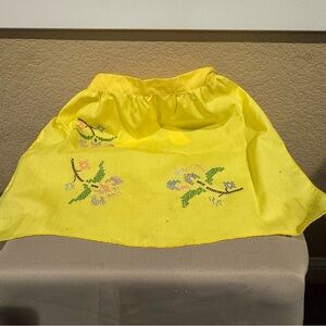 Vintage Small Yellow Apron Embroidered Flowers